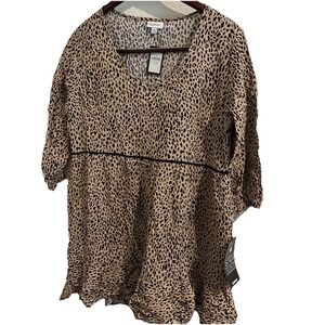 Women's Avenue Animal Print Tunic 14/16Tan Ruffle Hem Baby Doll Leopard